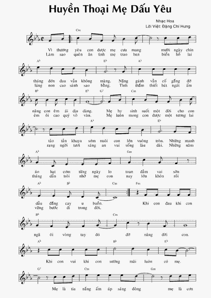 Sheet nhạc Huyền Thoại Mẹ Dấu Yêu